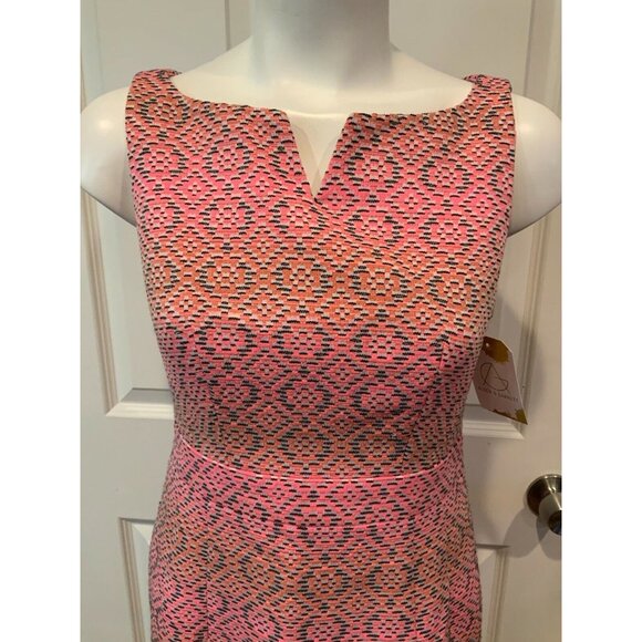 Nanette Lepore Pink Geometric Tweed Sleeveless Dress W/ Solid Black Hem, Size 2 - Picture 2 of 8